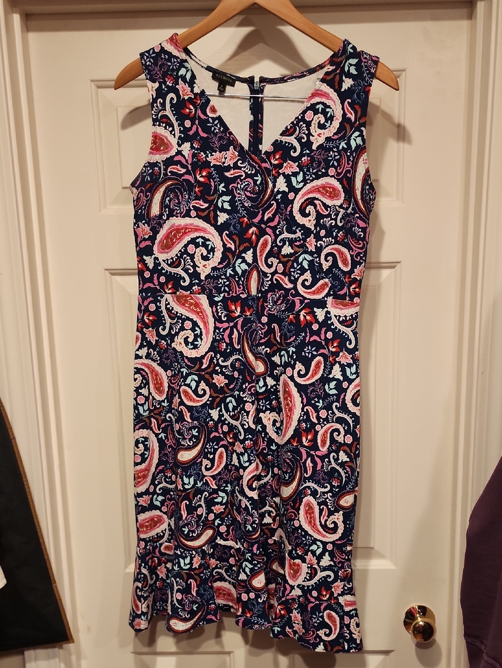 Talbots Navy Paisley Midi Dress with Pink & Aqua Accents